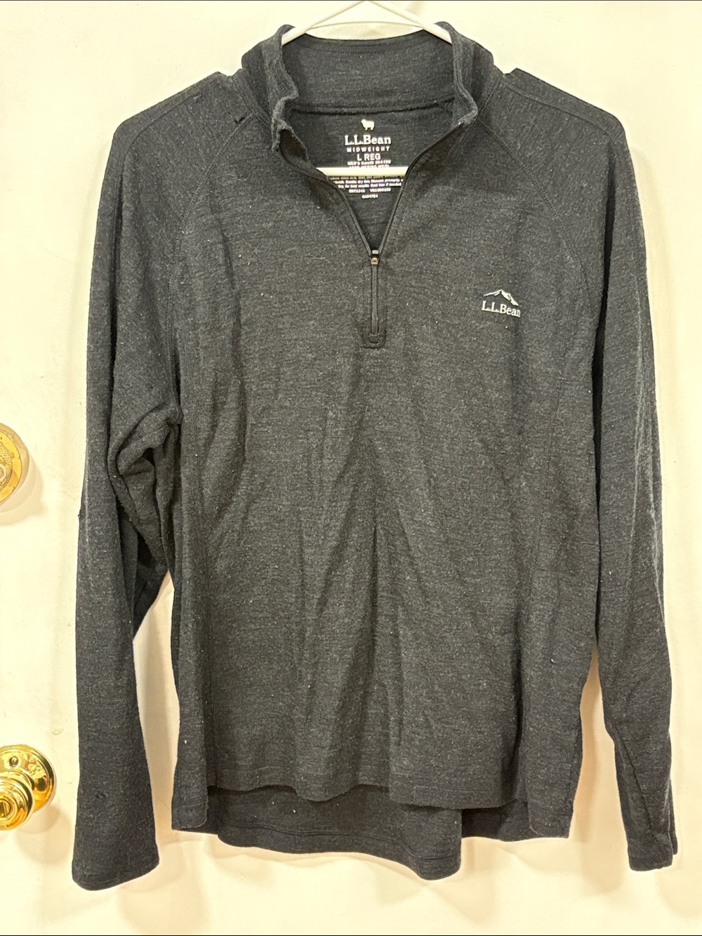 L.L. Bean MIDEWEIGHT Men’s Dark Charcoal Merino Wool Quarter-Zip Pullover